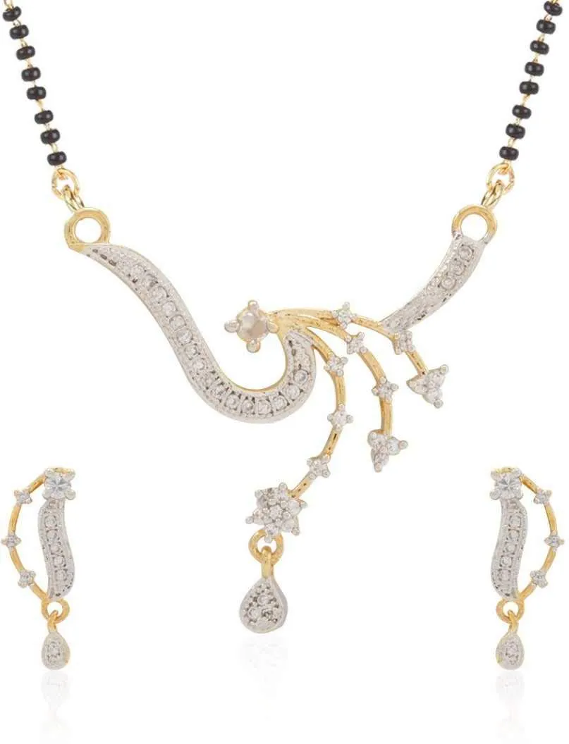 Yellow ChimesCombo of Pair Exclusive Antique Crystal Floral Design Latest Traditional Mangalsutra for Women