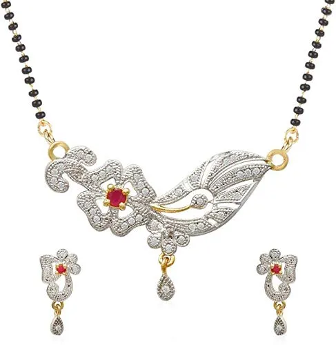 Yellow ChimesCombo of Pair Exclusive Antique Crystal Floral Design Latest Traditional Mangalsutra for Women