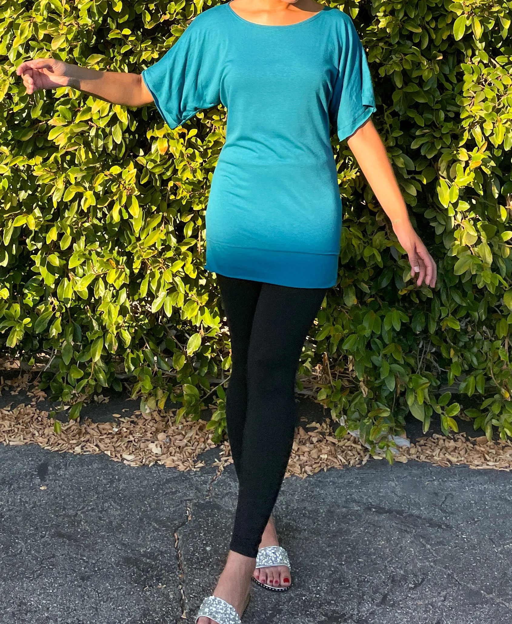 Zipper-Back Teal Tunic